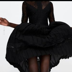 NWT ZARA Black Combined Pleated Lace Dress XL